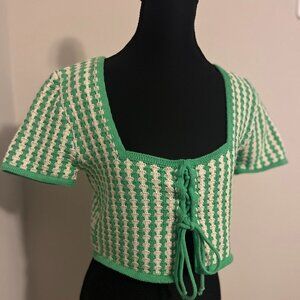 Zara green and white crop top knit top